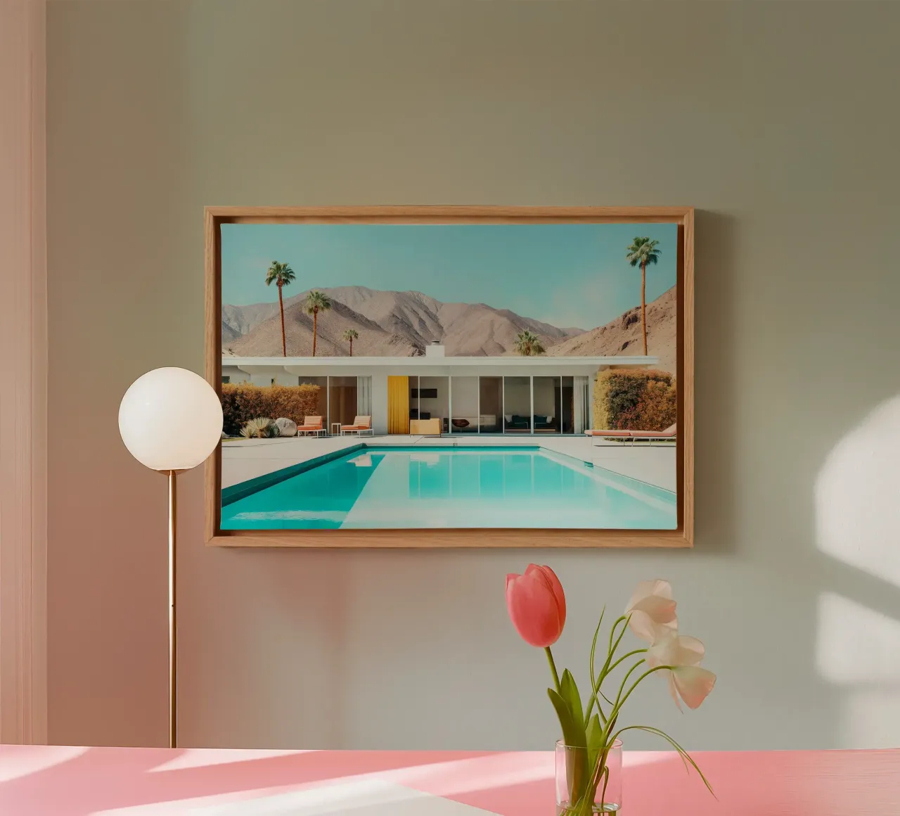 California Dreaming - Palm Springs Pool in the desert canvas with Floater frame by Brant Varner