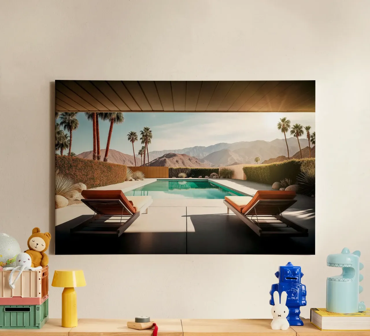 California Dreaming - Piscina privata a Palm Springs tela con Cornice a cassetta da Brant Varner