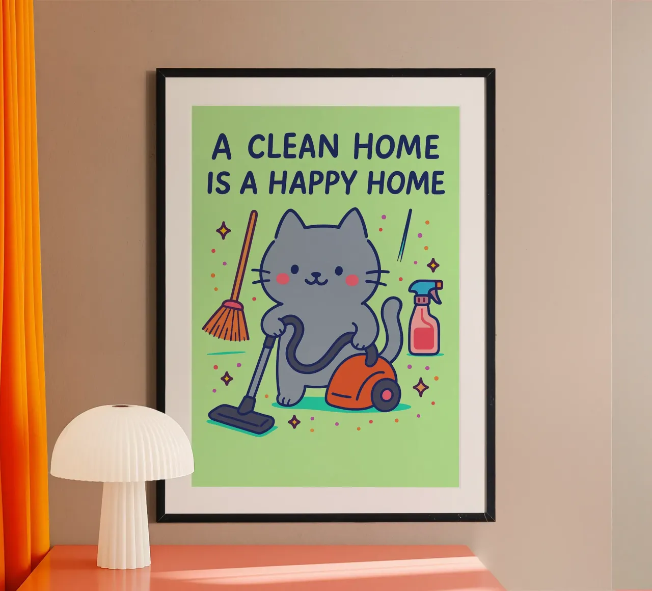 Una casa pulita è una casa felice poster con telaio in plastica da bojoonxs