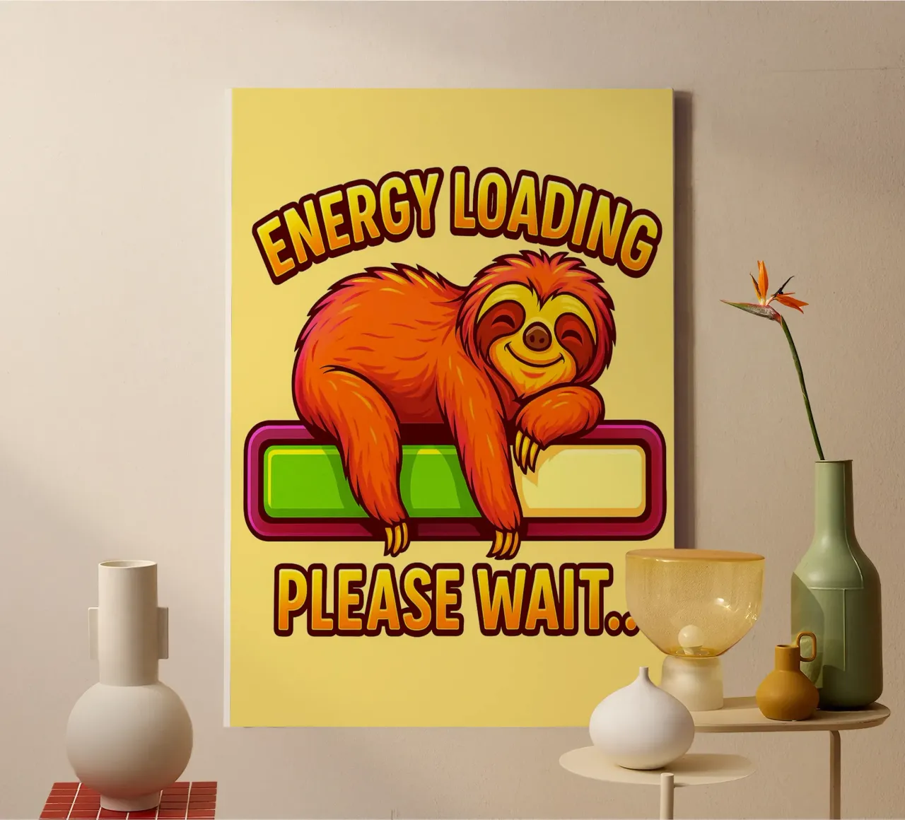 energy loading please waitt sloth canvas with Floater frame by bojoonxs