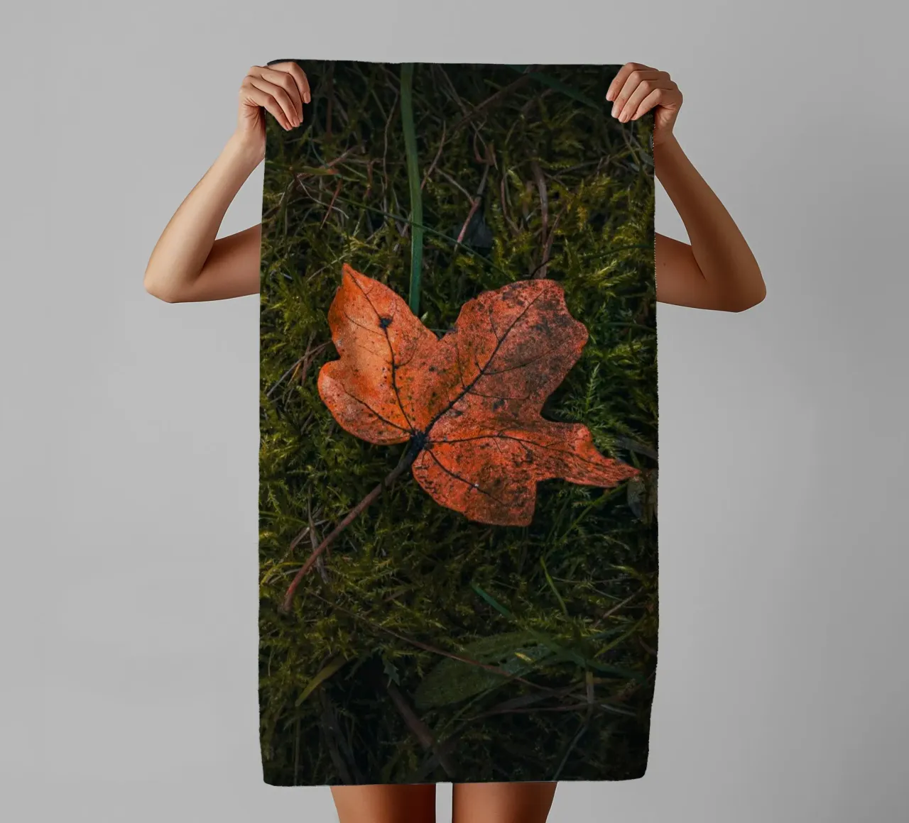 Maple leaf on moss soil towel by Marcus Beckert | Fotografie
