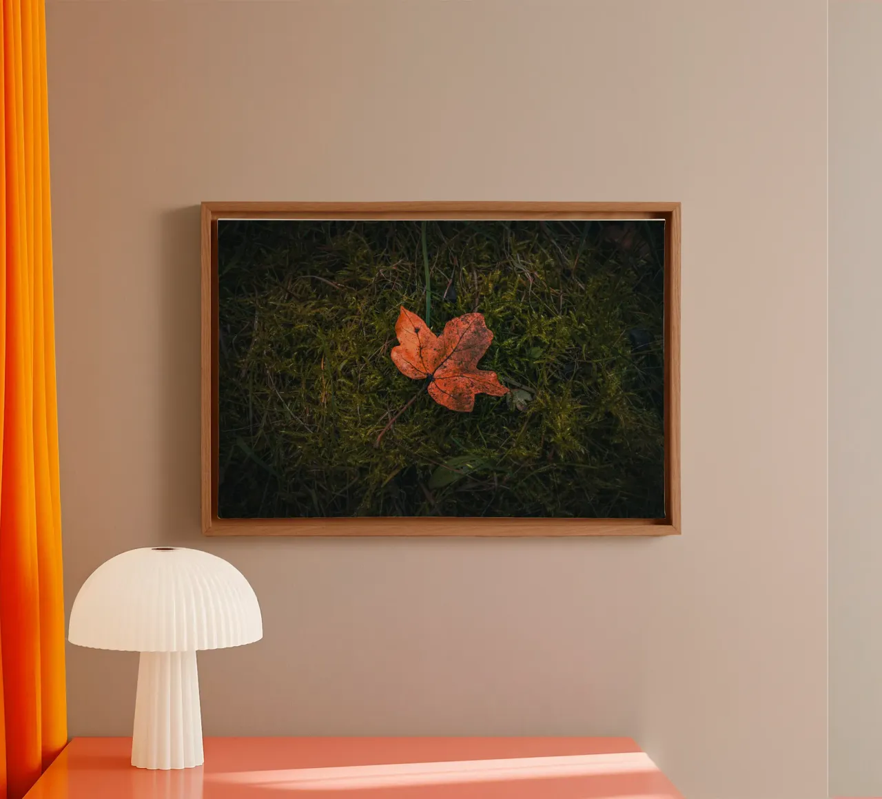 Maple leaf on moss soil canvas with Floater frame by Marcus Beckert | Fotografie