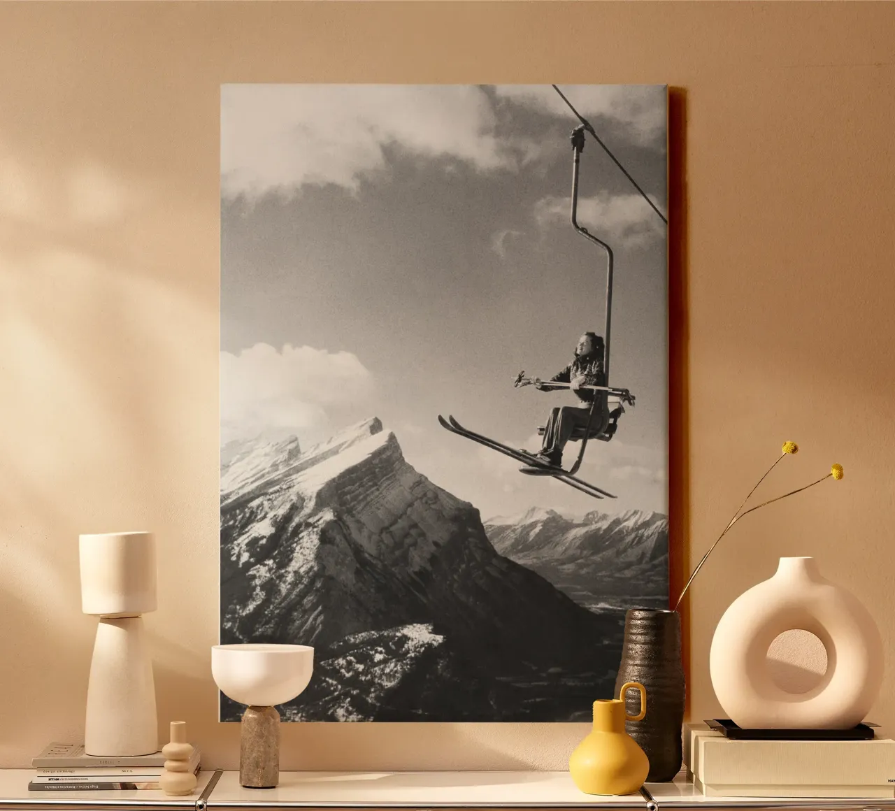 Hoog in de lucht met ski's in Canada canvas met Baklijst van Brant Varner