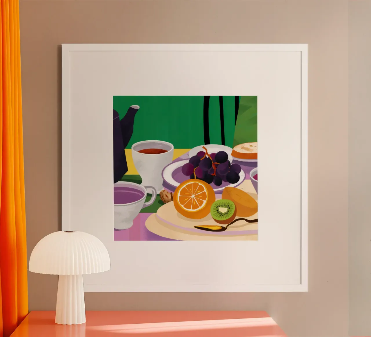 Tavola della frutta verdeggiante poster con telaio in legno da Autumn Season
