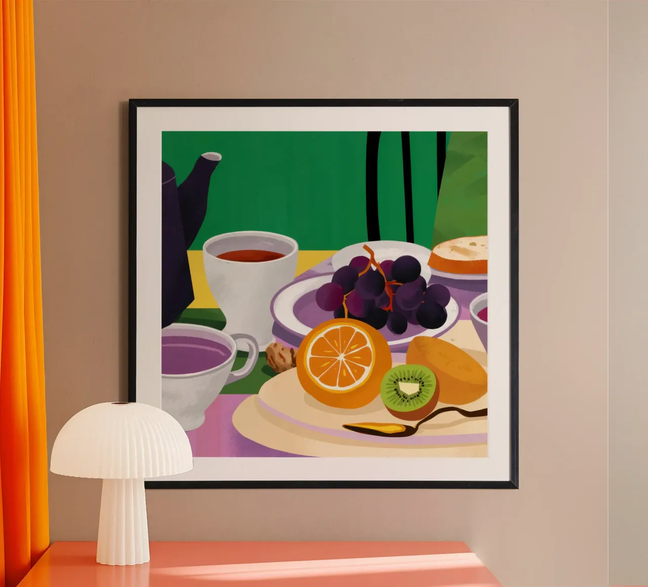Tavola della frutta verdeggiante poster con telaio in legno da Autumn Season