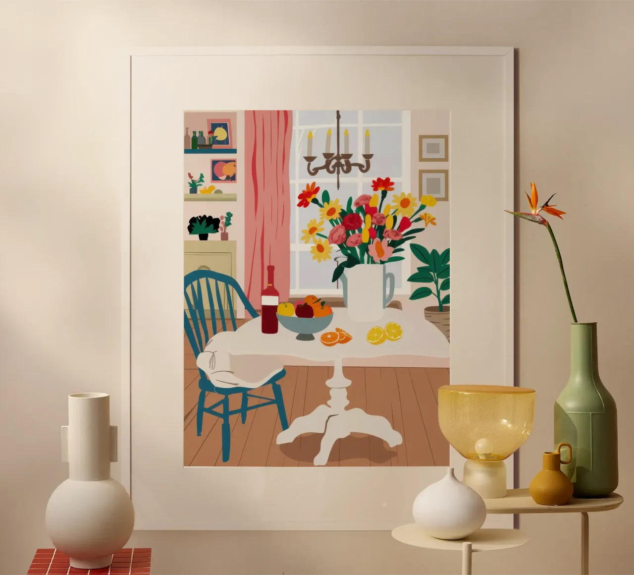 Sala da pranzo illuminata dal sole poster con telaio in alluminio da Autumn Season