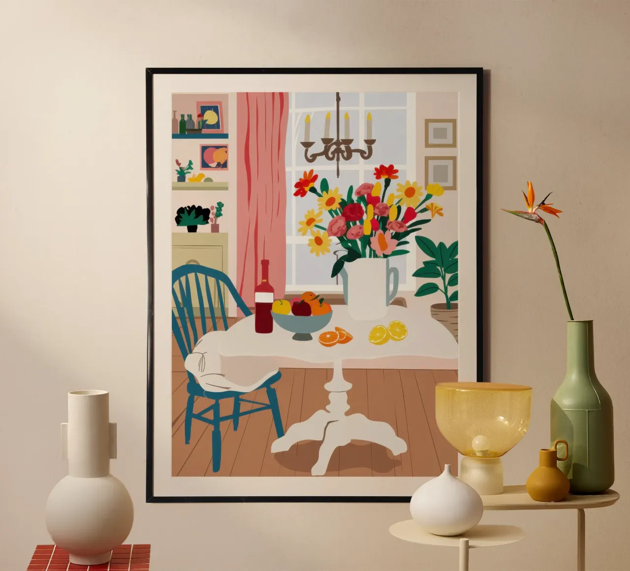 Sala da pranzo illuminata dal sole poster con telaio in alluminio da Autumn Season