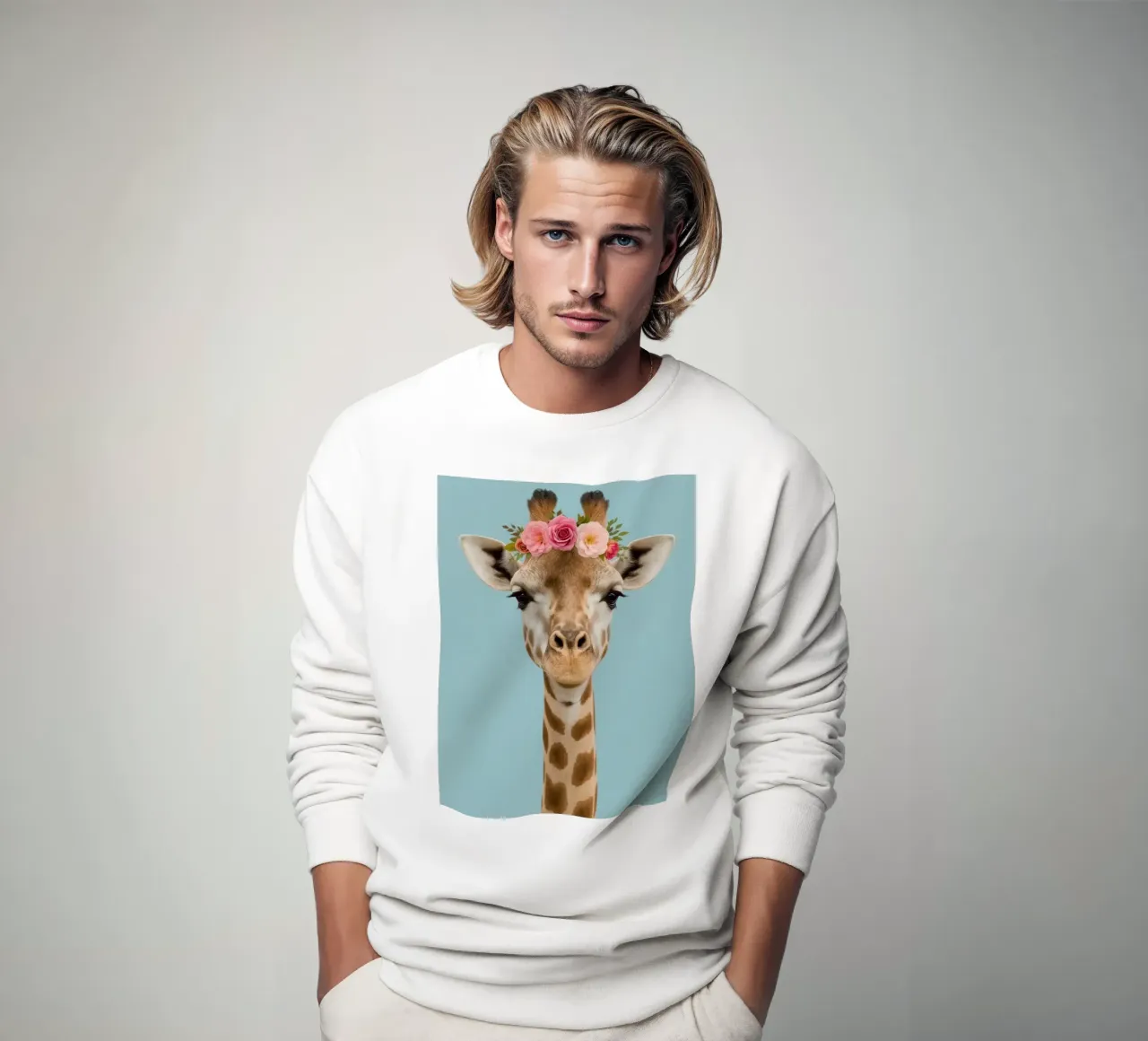 Testa e collo di giraffa con corona floreale felpa da DesignDoodle