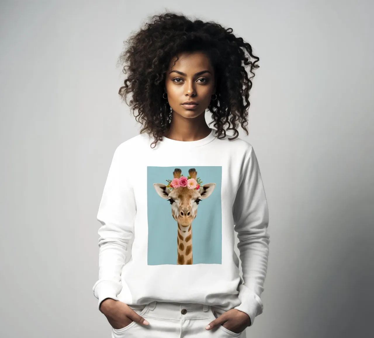 Testa e collo di giraffa con corona floreale felpa da DesignDoodle