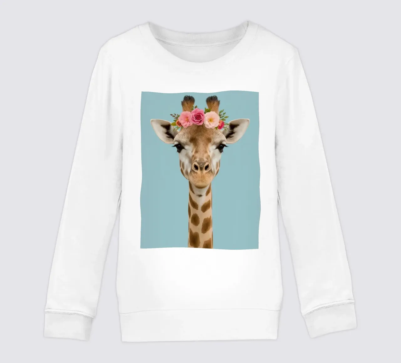 Testa e collo di giraffa con corona floreale felpa bambino da DesignDoodle