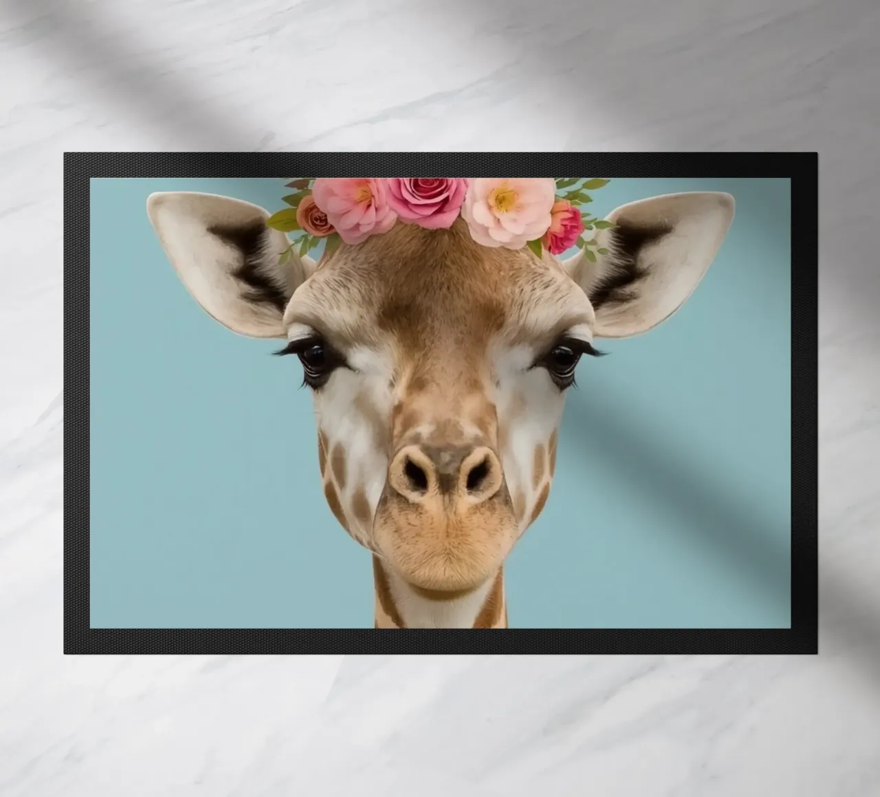 Testa e collo di giraffa con corona floreale zerbino da DesignDoodle