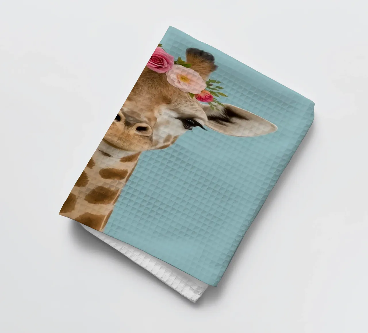 Testa e collo di giraffa con corona floreale canovaccio da cucina da DesignDoodle