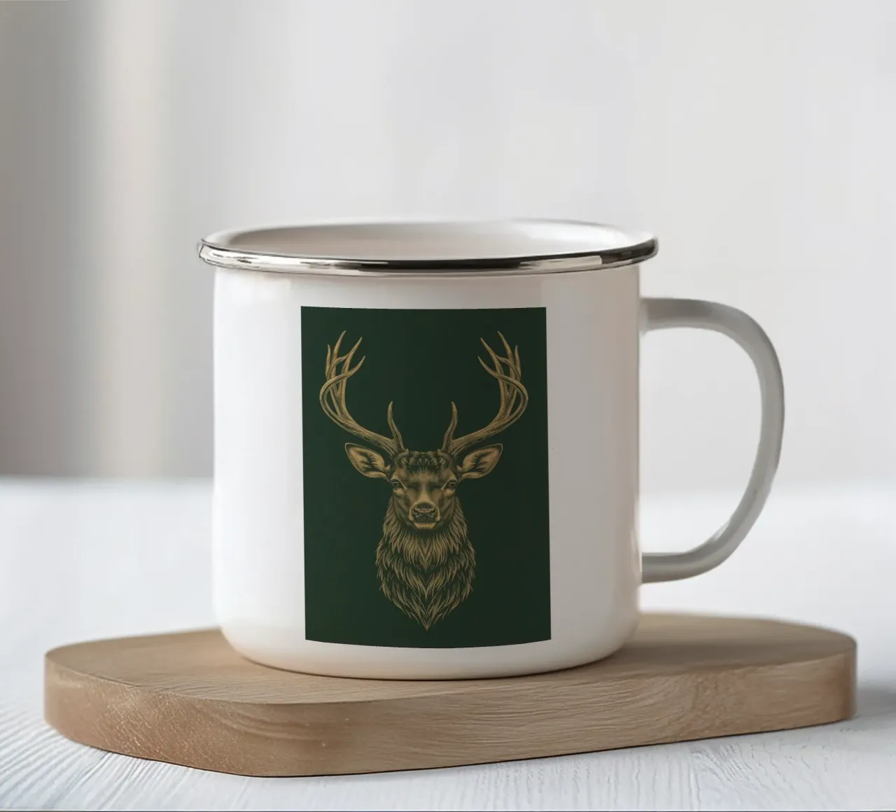 Illustrazione di una testa di cervo con le corna tazza in smalto da DesignDoodle