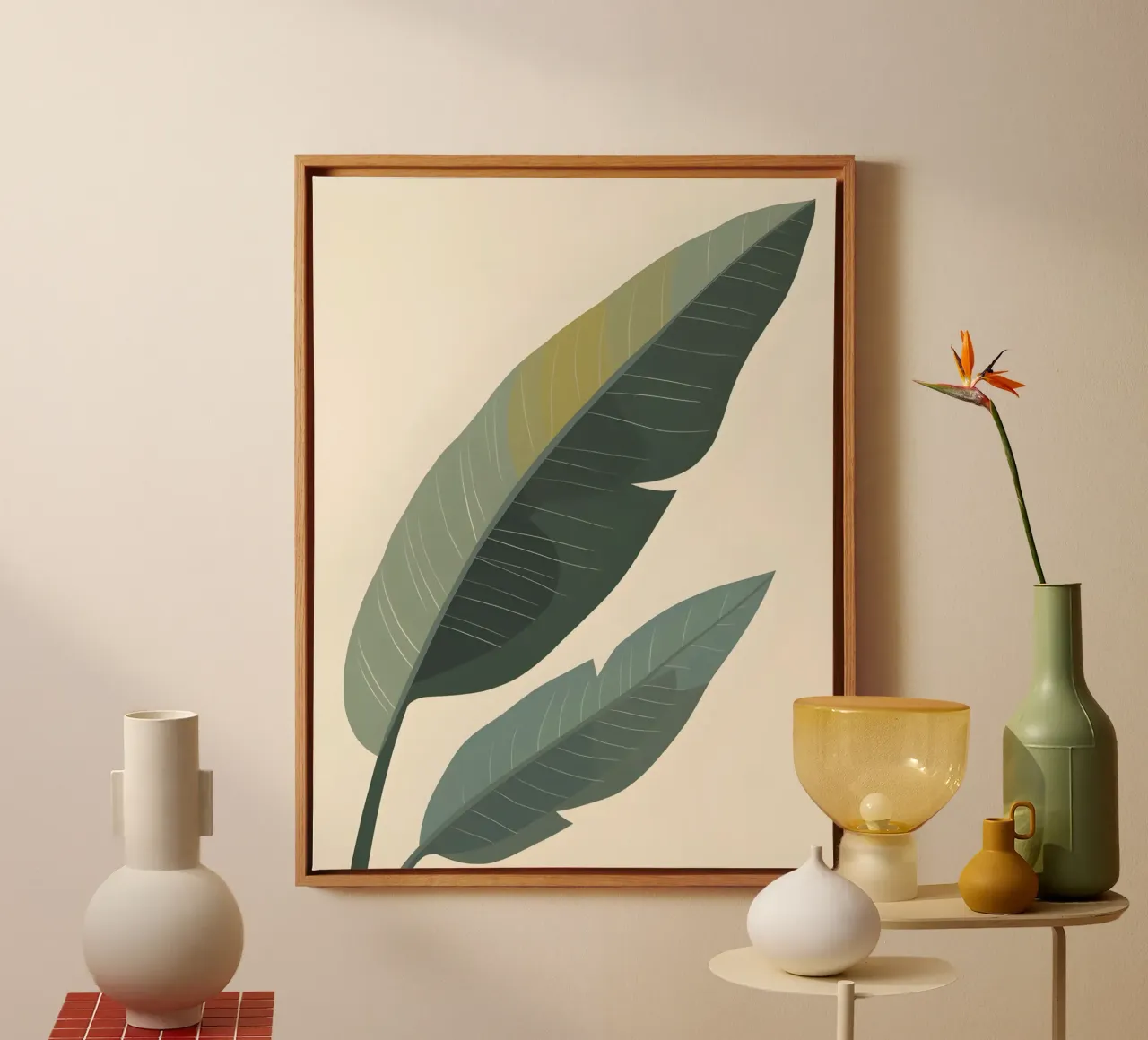 Bananenblad - Abstract canvas met Baklijst van The Green Room