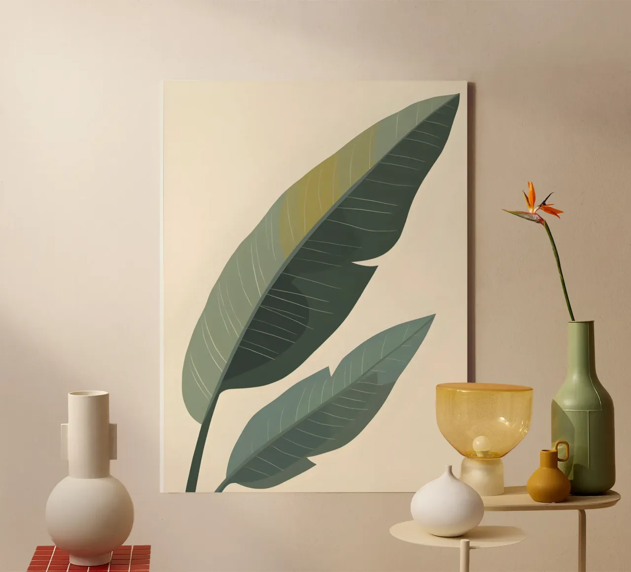 Bananenblad - Abstract canvas met Baklijst van The Green Room