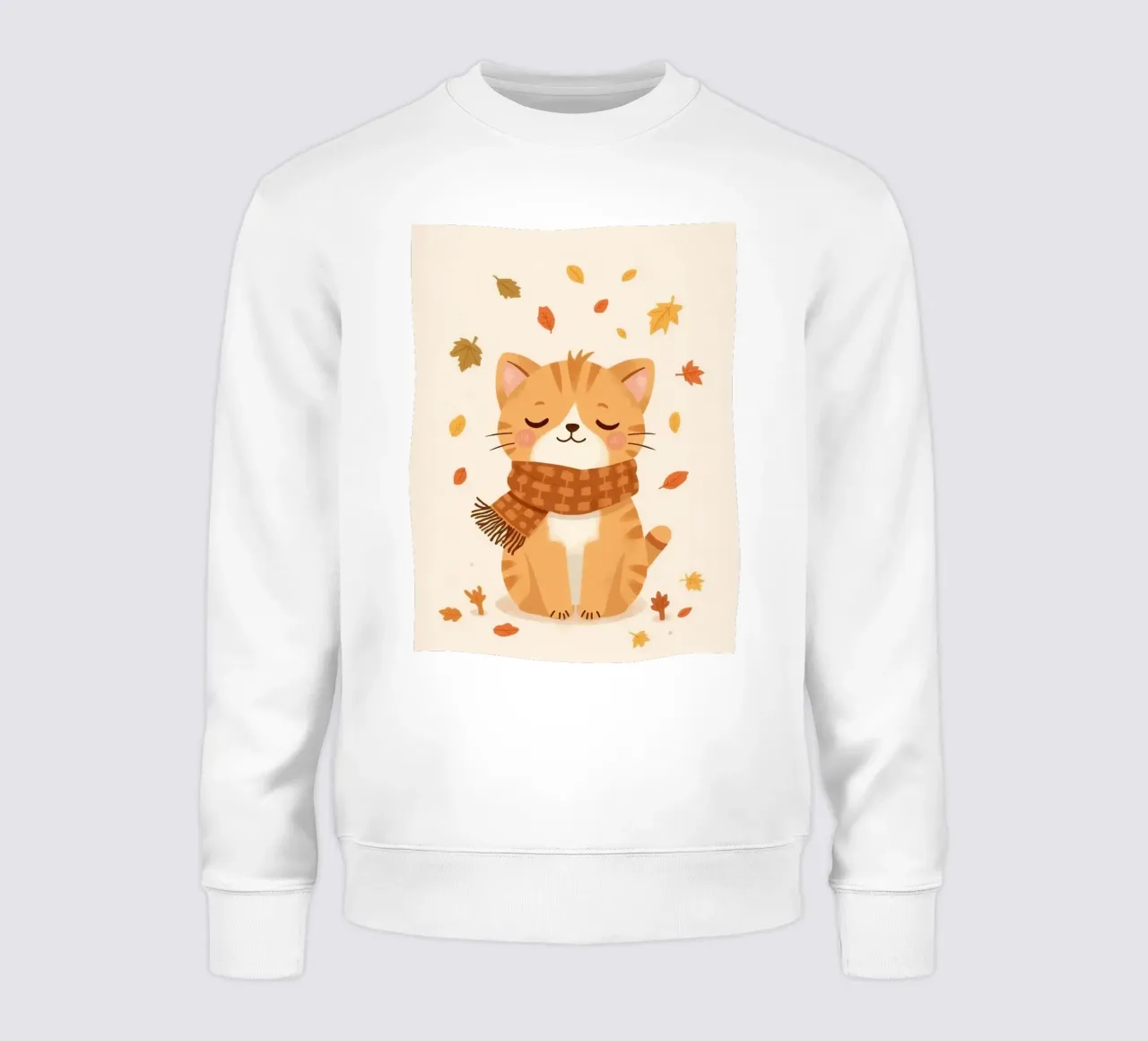 Gatto arancione con sciarpa e foglie d'autunno felpa da DesignDoodle