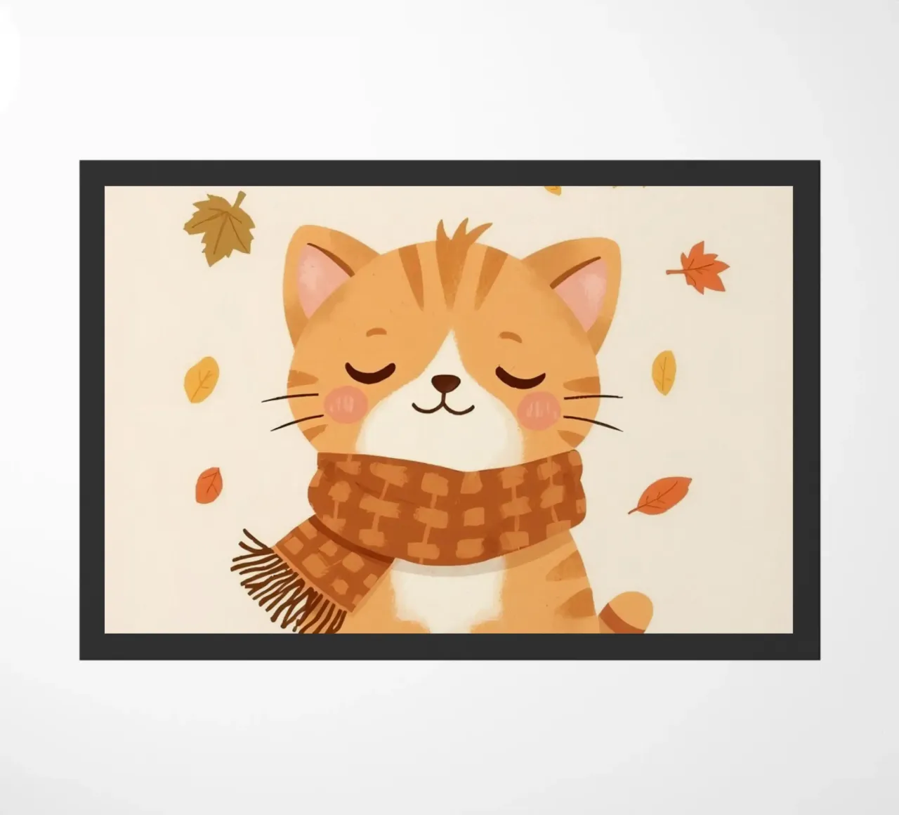 Gatto arancione con sciarpa e foglie d'autunno zerbino da DesignDoodle