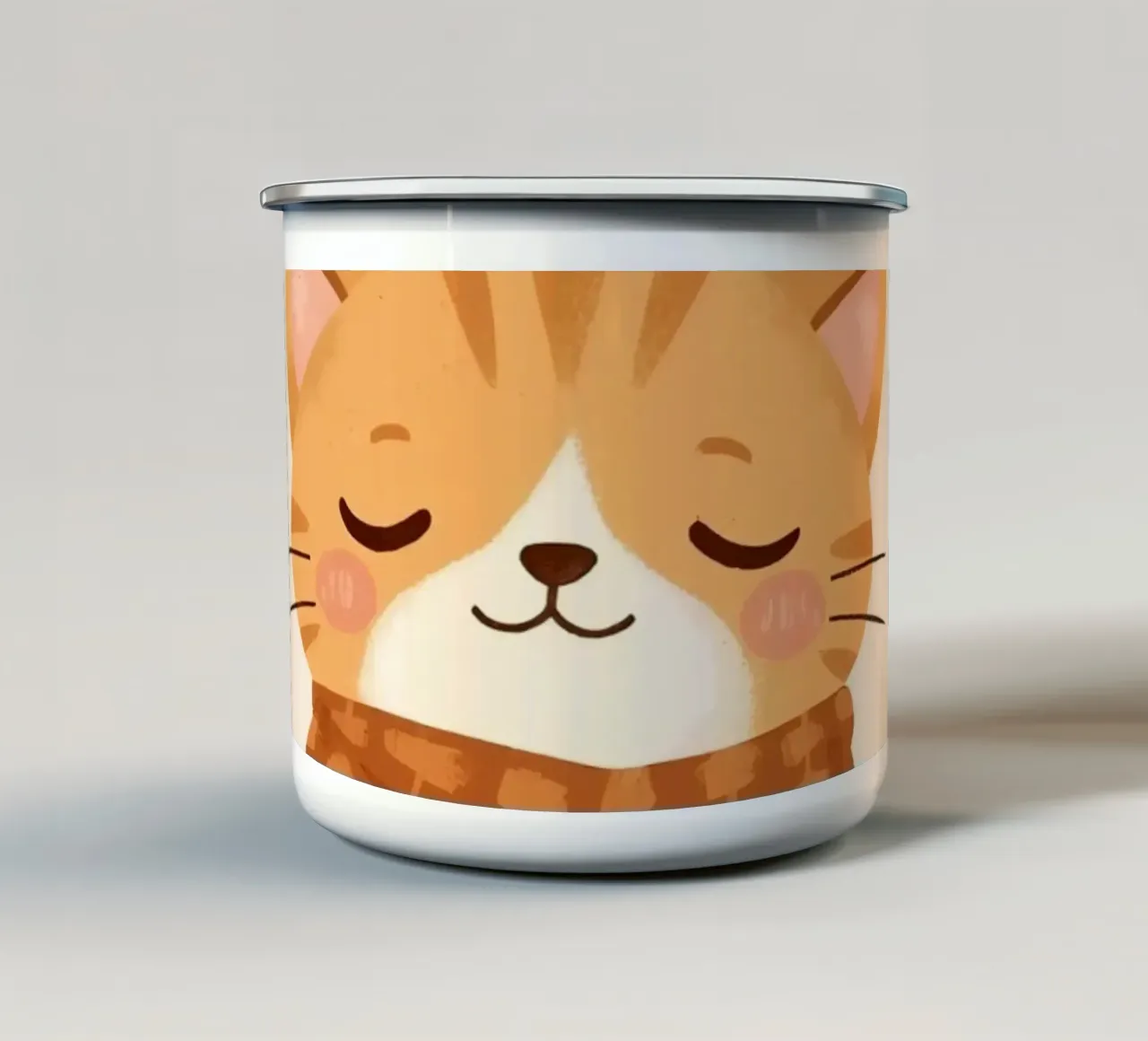 Gatto arancione con sciarpa e foglie d'autunno tazza in smalto da DesignDoodle