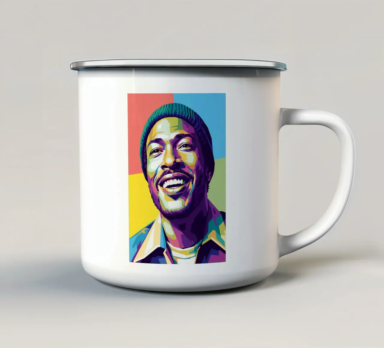 Marvin Gaye sorriso colorato pop art tazza in smalto da Hantamrata