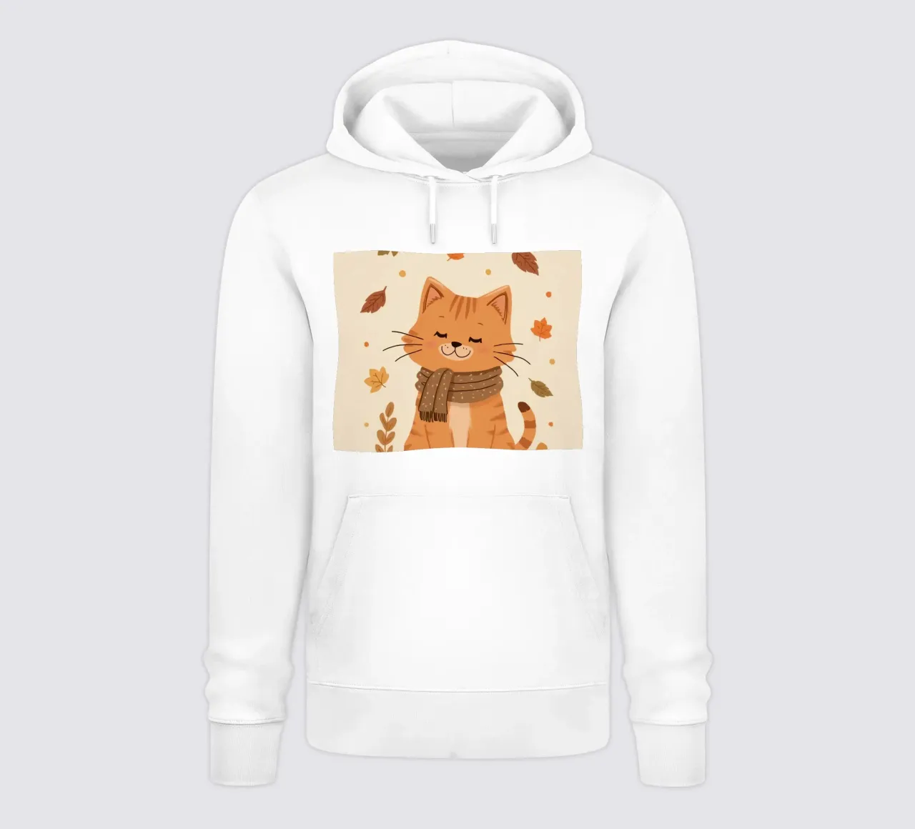 Gatto arancione con sciarpa e foglie d'autunno felpa con cappuccio da DesignDoodle