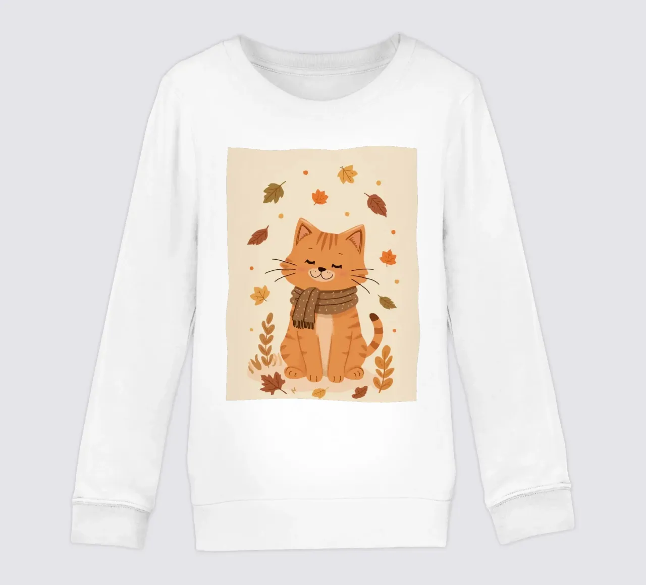 Gatto arancione con sciarpa e foglie d'autunno felpa bambino da DesignDoodle
