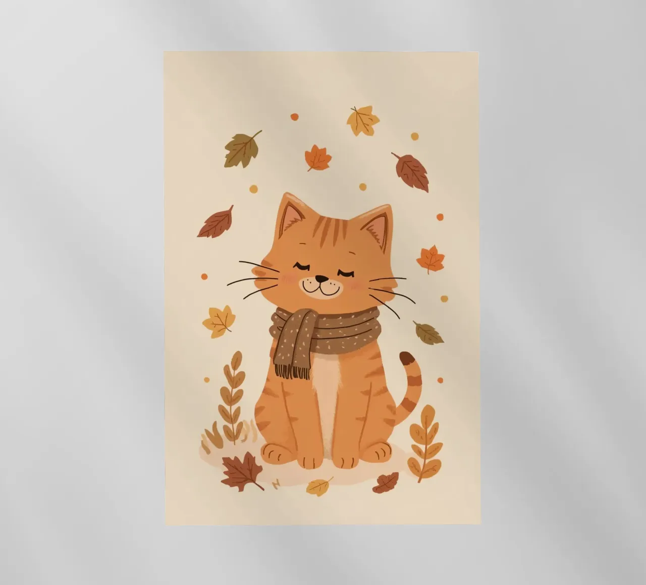 Gatto arancione con sciarpa e foglie d'autunno pellicola backlit da DesignDoodle