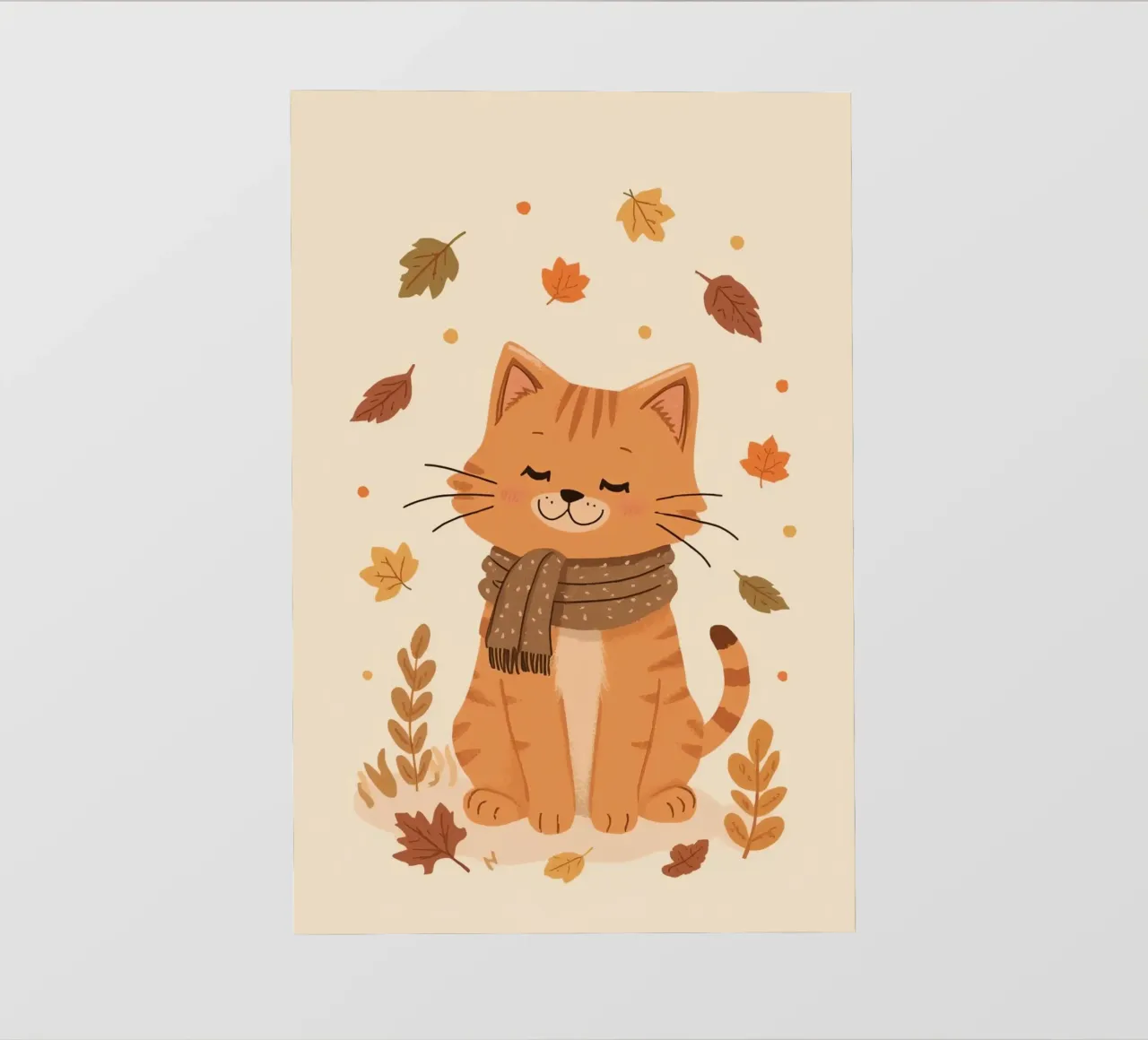 Gatto arancione con sciarpa e foglie d'autunno pellicola backlit da DesignDoodle