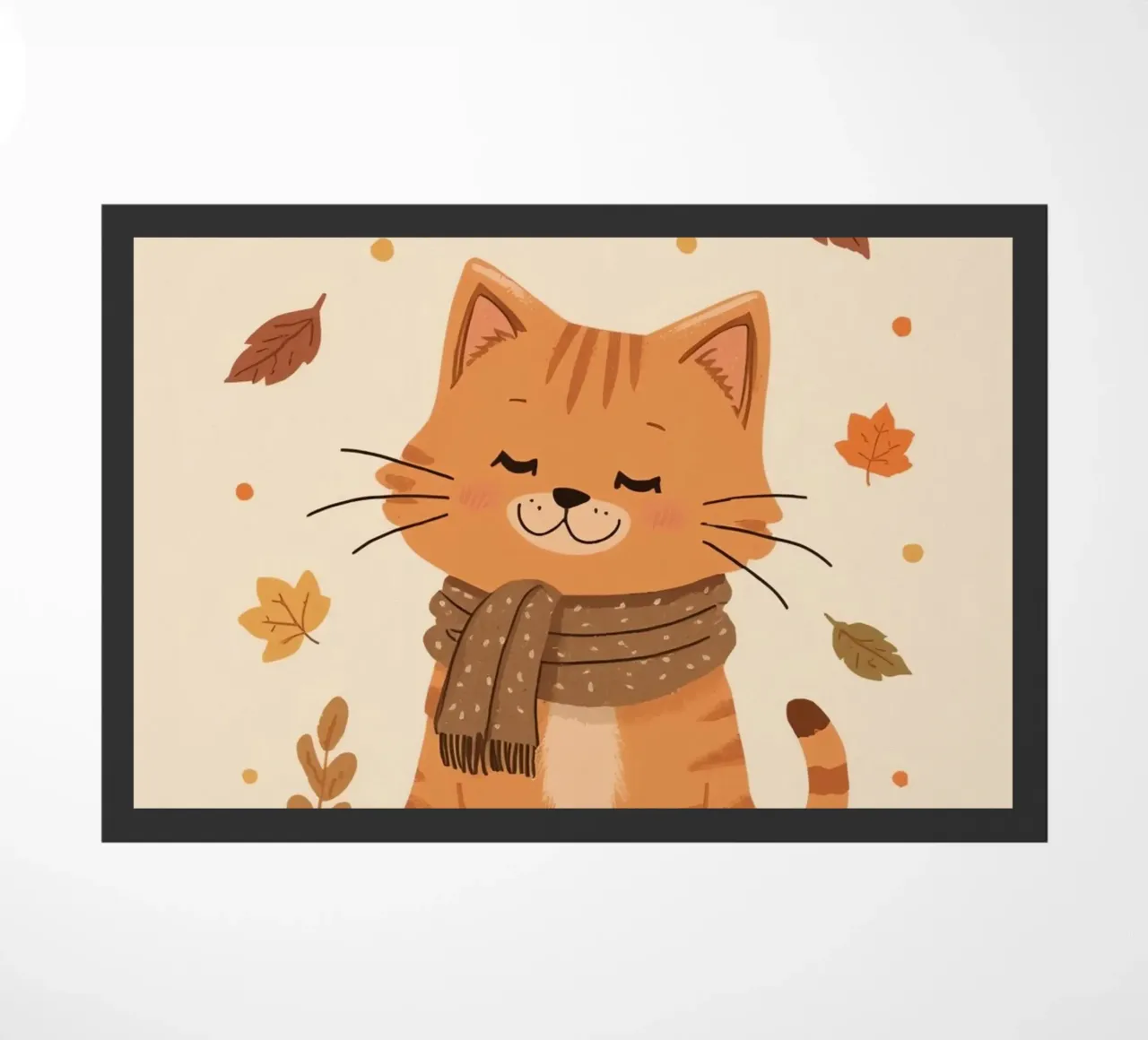 Gatto arancione con sciarpa e foglie d'autunno zerbino da DesignDoodle