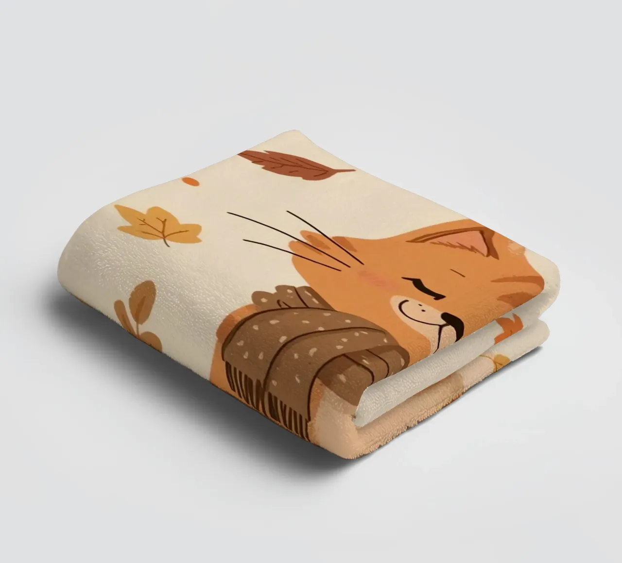 Gatto arancione con sciarpa e foglie d'autunno asciugamano da bagno da DesignDoodle