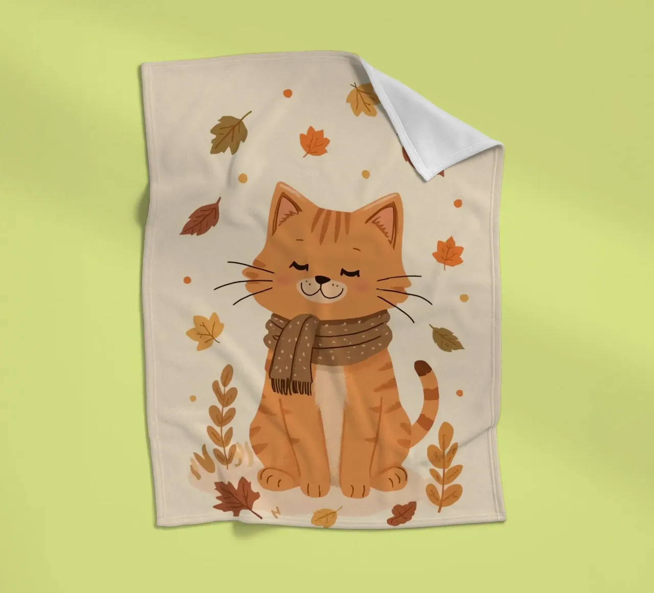 Gatto arancione con sciarpa e foglie d'autunno coperta in pile da DesignDoodle