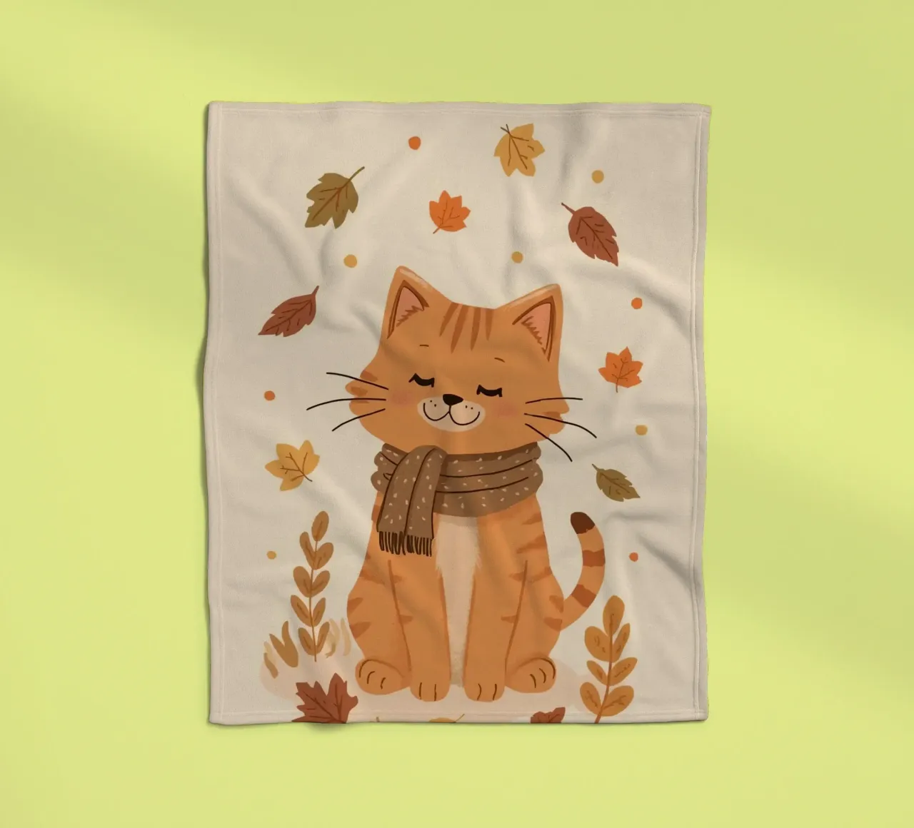 Gatto arancione con sciarpa e foglie d'autunno coperta in pile da DesignDoodle