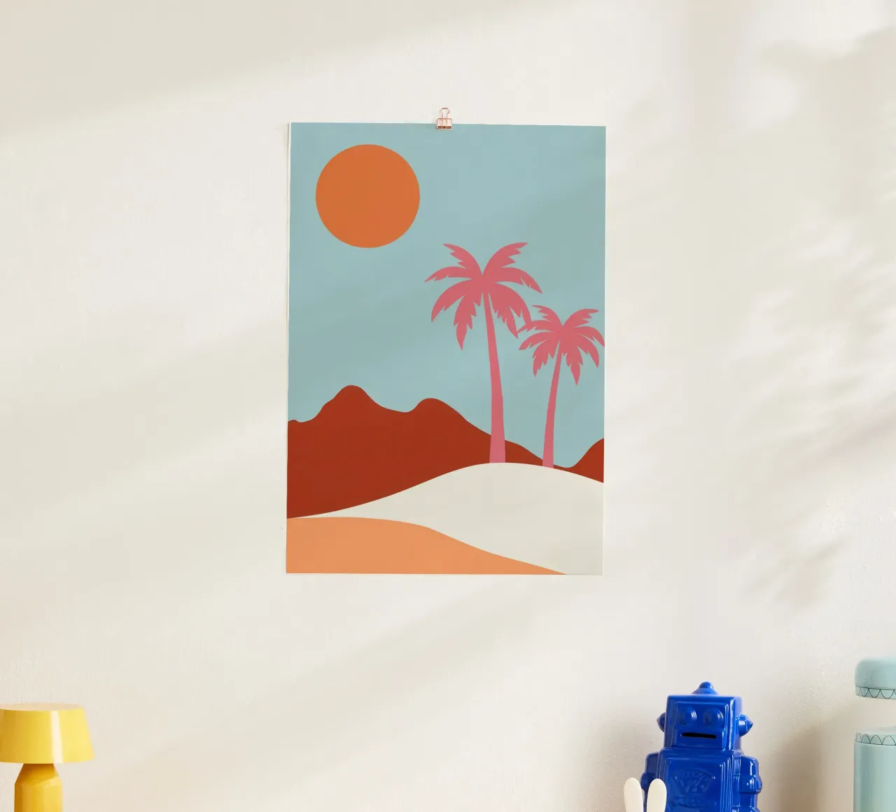 Orizzonte di palme pastello poster con telaio in legno da Autumn Season