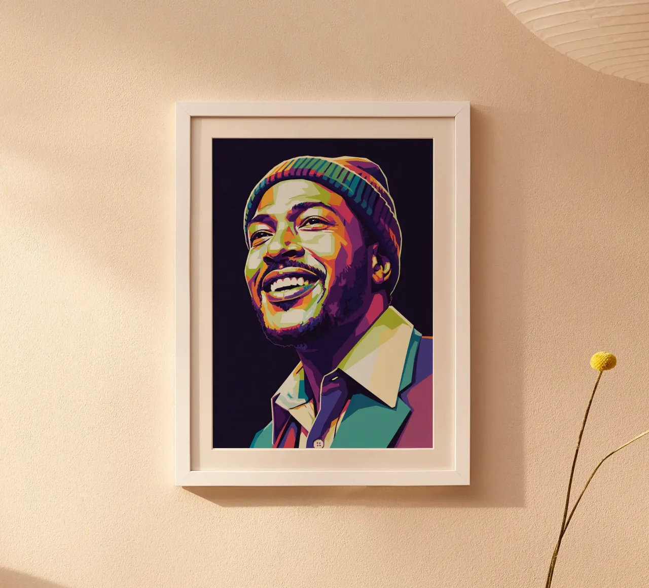 Marvin Gaye con l'iconico sorriso poster con telaio in legno da Hantamrata