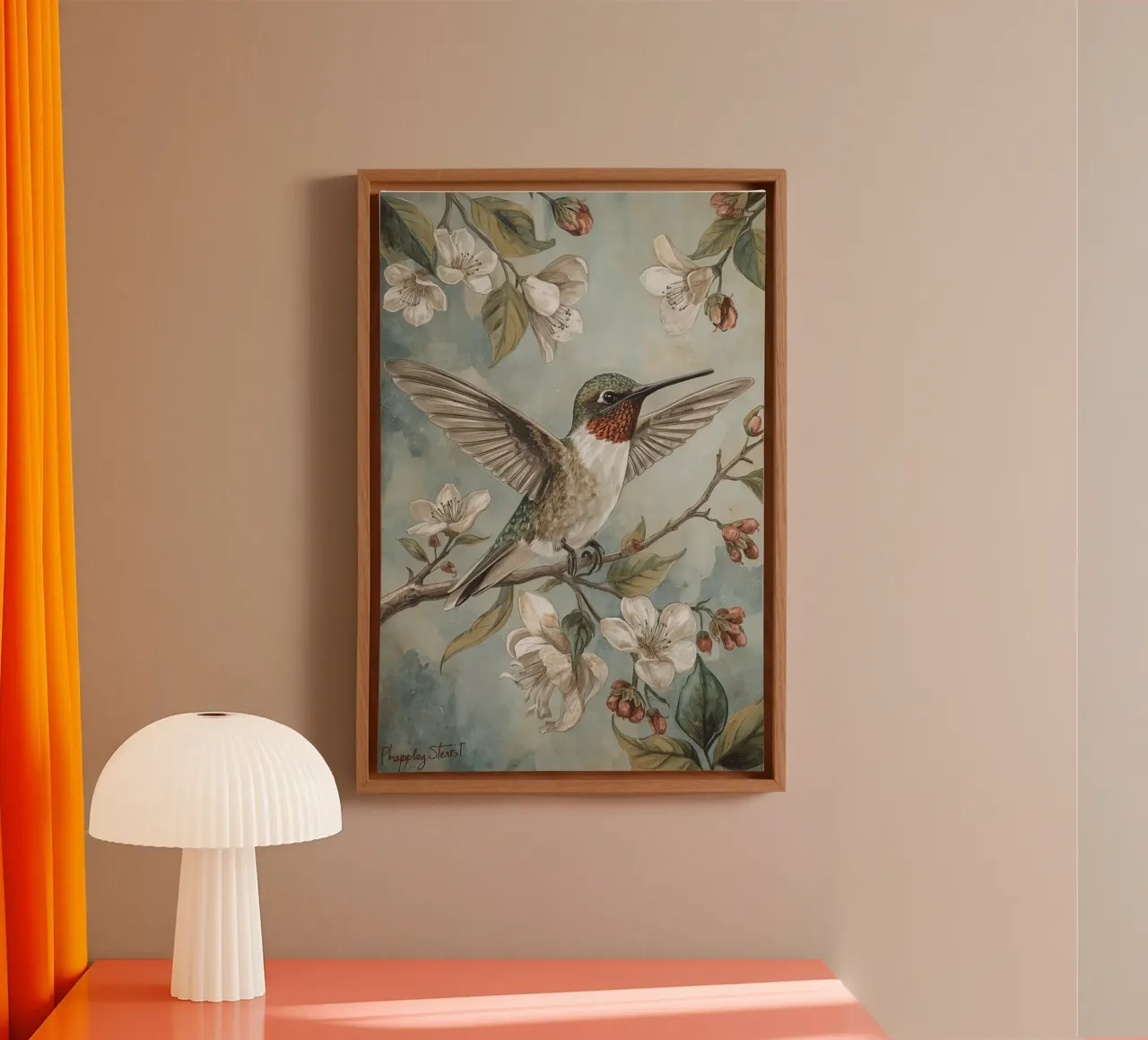 Pittura ad acquerello di colibrì e fiori tela con Cornice a cassetta da DesignDoodle