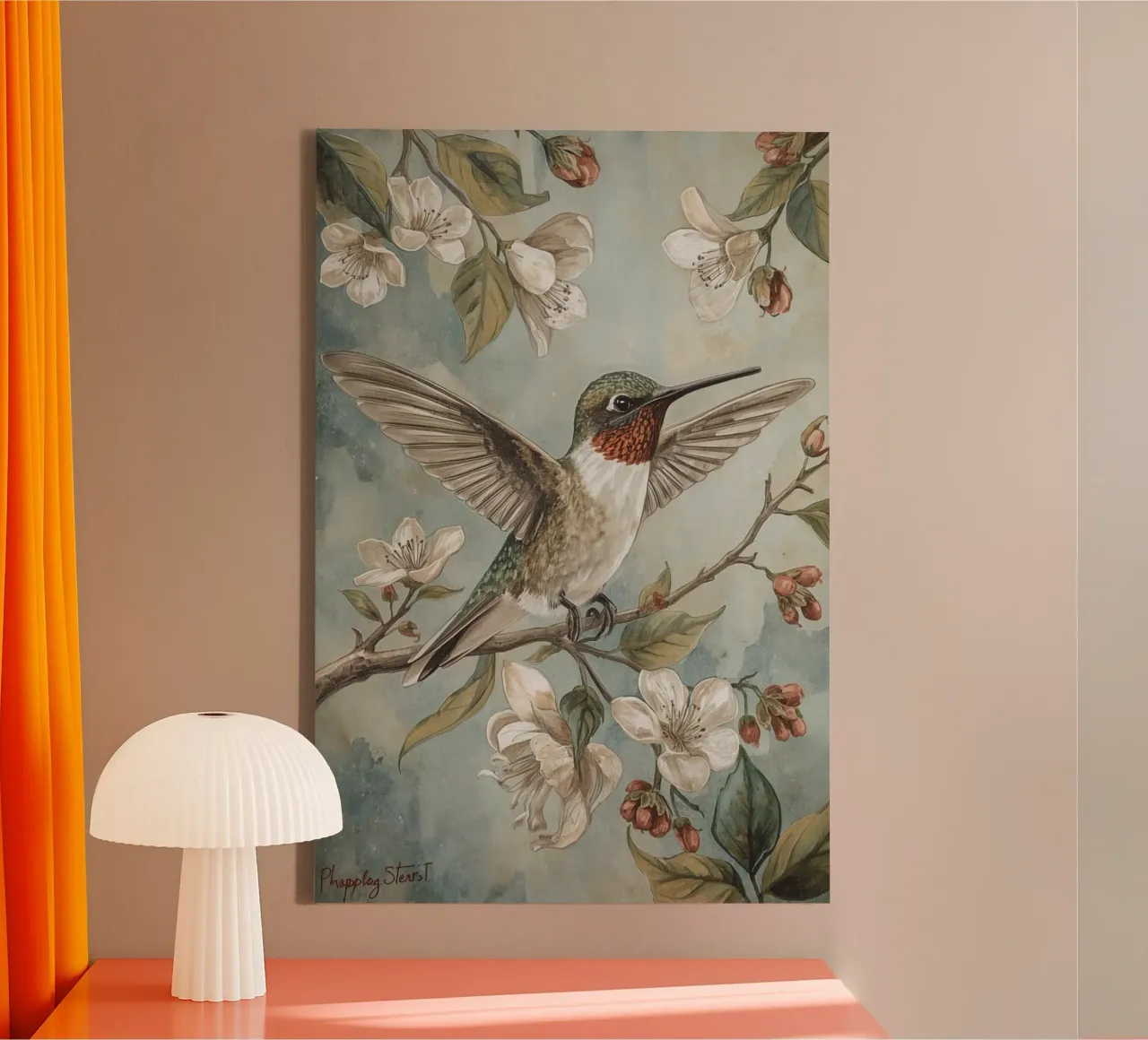 Pittura ad acquerello di colibrì e fiori tela con Cornice a cassetta da DesignDoodle