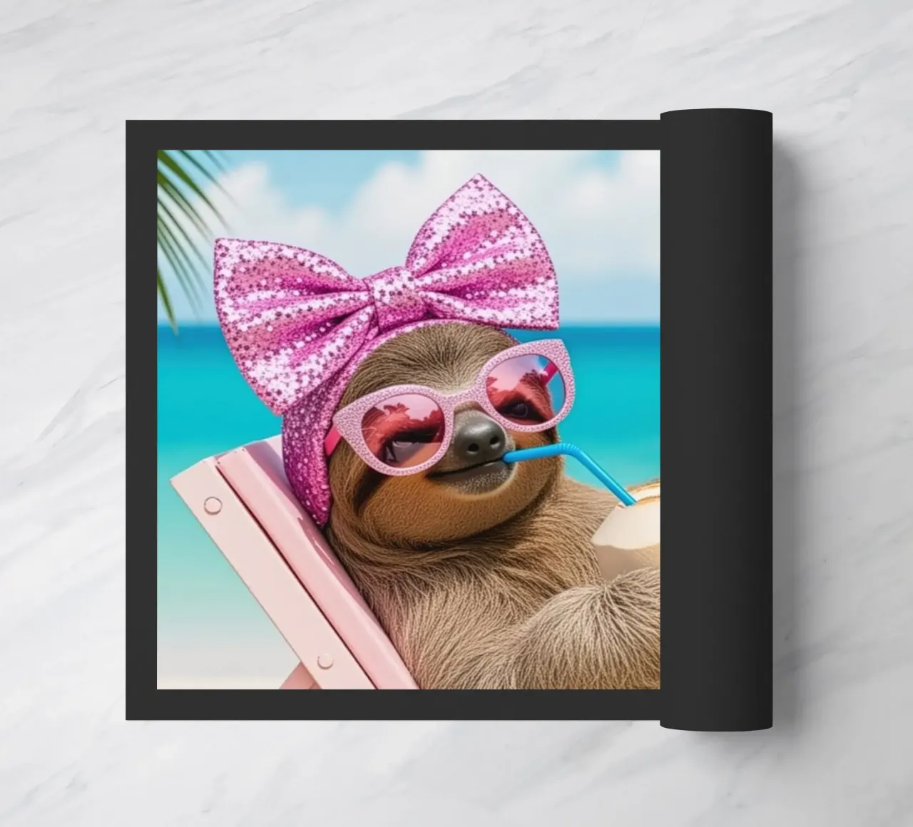 Bradipo in spiaggia con un cocktail, vacanze estive zerbino da SlothStella
