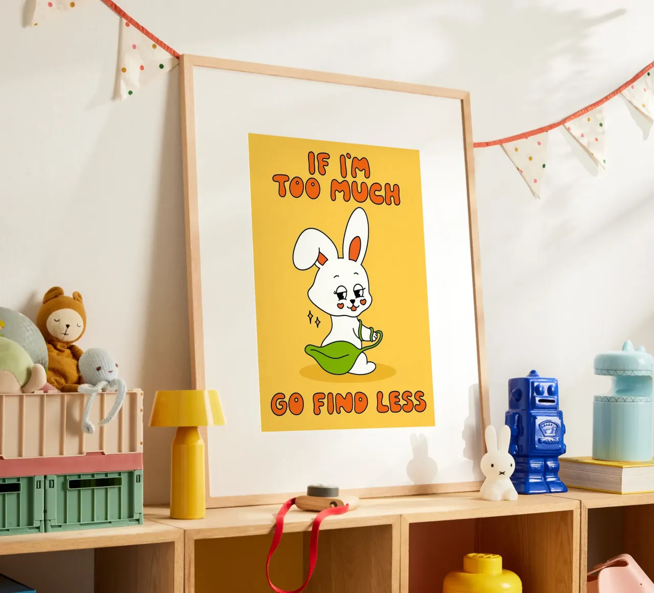 andare a cercare un coniglio in meno poster con telaio in legno da bojoonxs