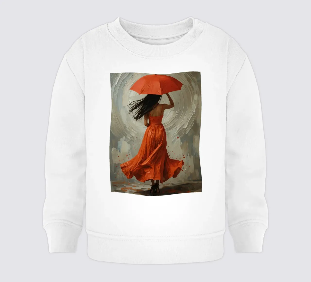 Donna in abito arancione con ombrello arancione in mano felpa neonato da DesignDoodle