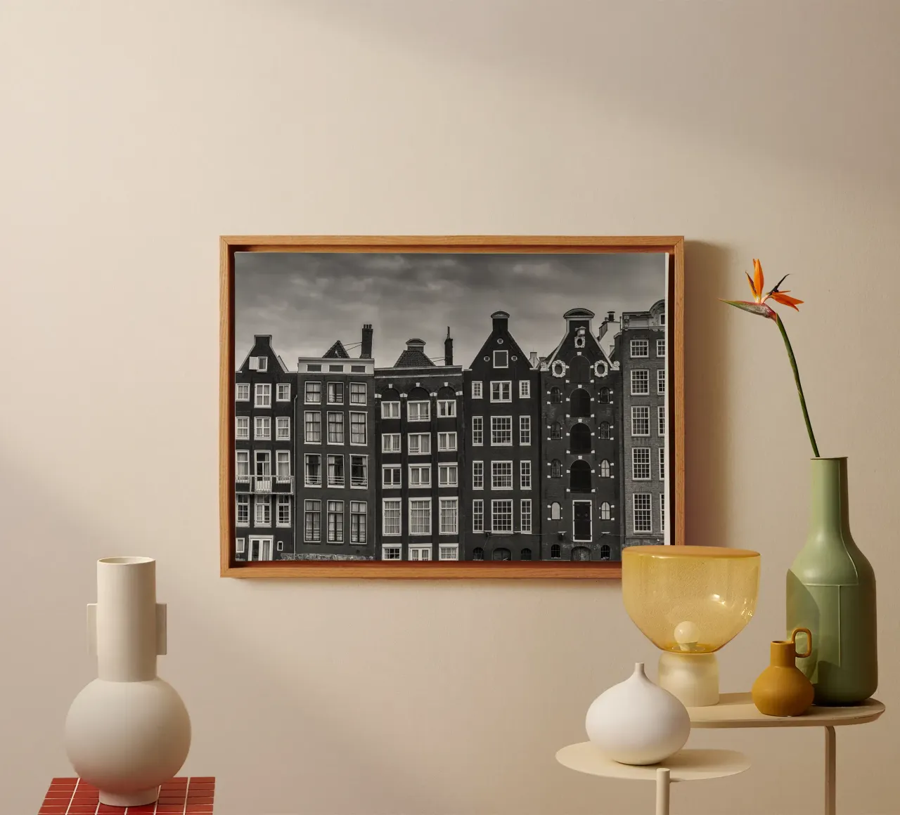 Buildings in Amsterdam, Netherlands canvas with Floater frame by anderm