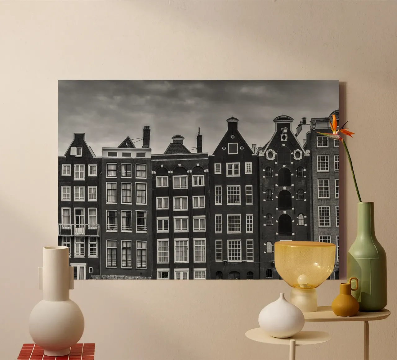 Buildings in Amsterdam, Netherlands canvas with Floater frame by anderm
