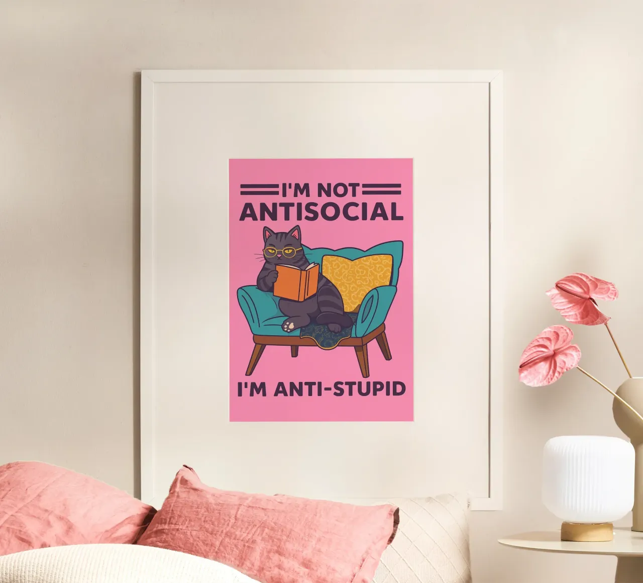 Sono contro i gatti stupidi poster con telaio in plastica da bojoonxs