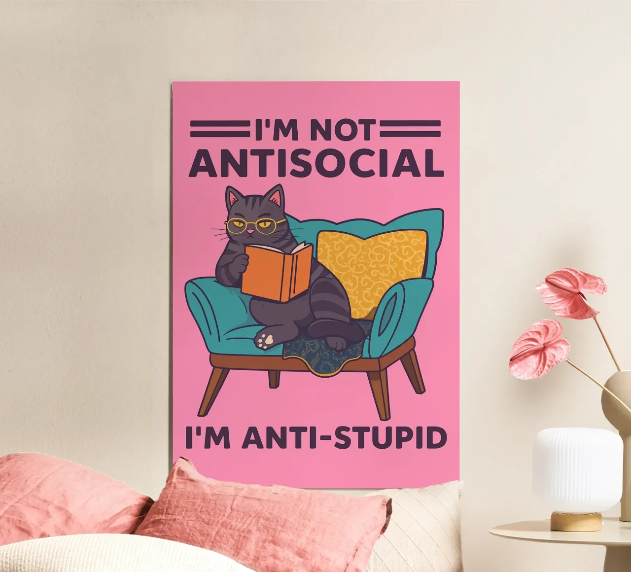 Sono contro i gatti stupidi poster con telaio in plastica da bojoonxs