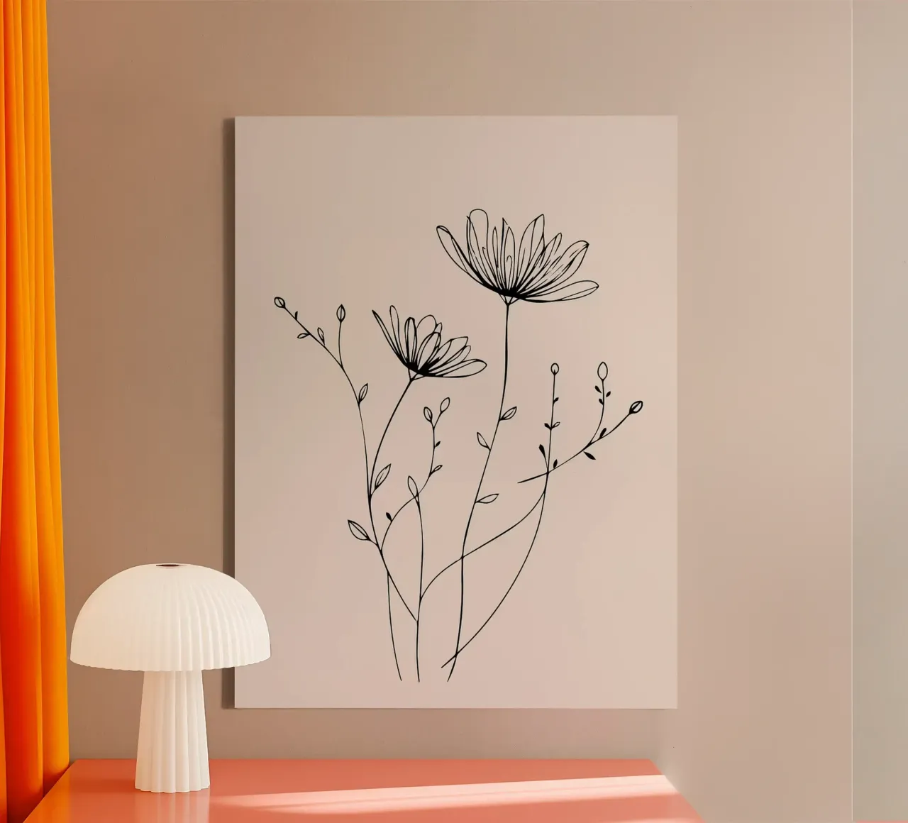 Arte minimalista della linea dei fiori selvatici Stampa murale botanica elegante tela con Cornice a cassetta da Sabine Klein