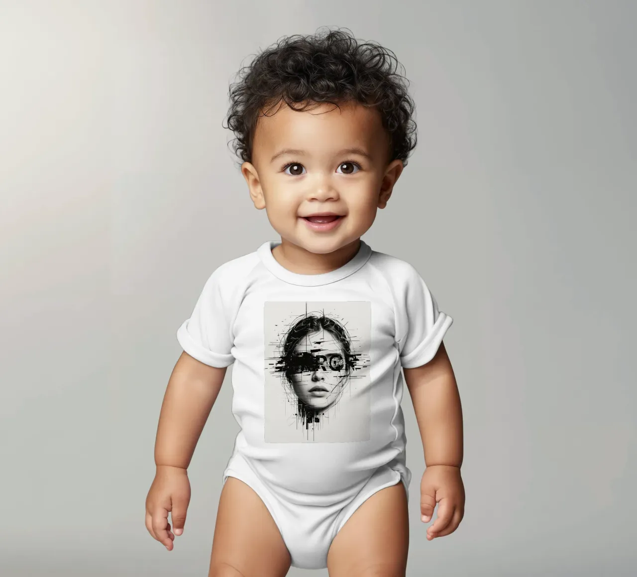 Woman's Face with Abstract Lines and error Overlay short-sleeve baby romper by DesignDoodle
