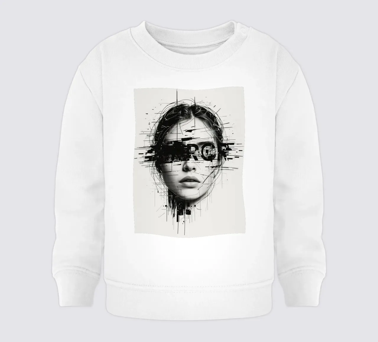 Volto di donna con linee astratte e sovrapposizione di errori felpa neonato da DesignDoodle