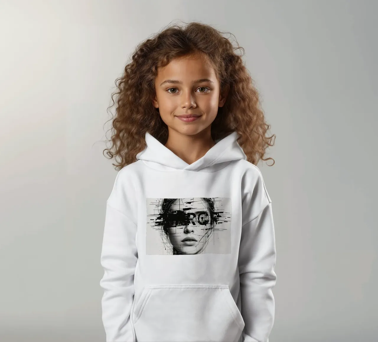 Volto di donna con linee astratte e sovrapposizione di errori felpa bambino con cappuccio da DesignDoodle
