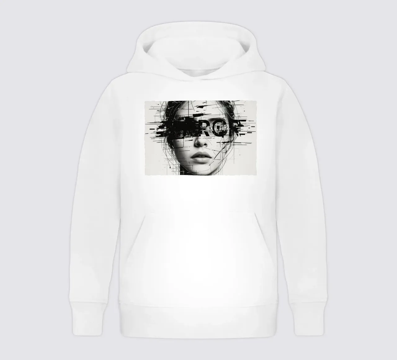 Volto di donna con linee astratte e sovrapposizione di errori felpa bambino con cappuccio da DesignDoodle