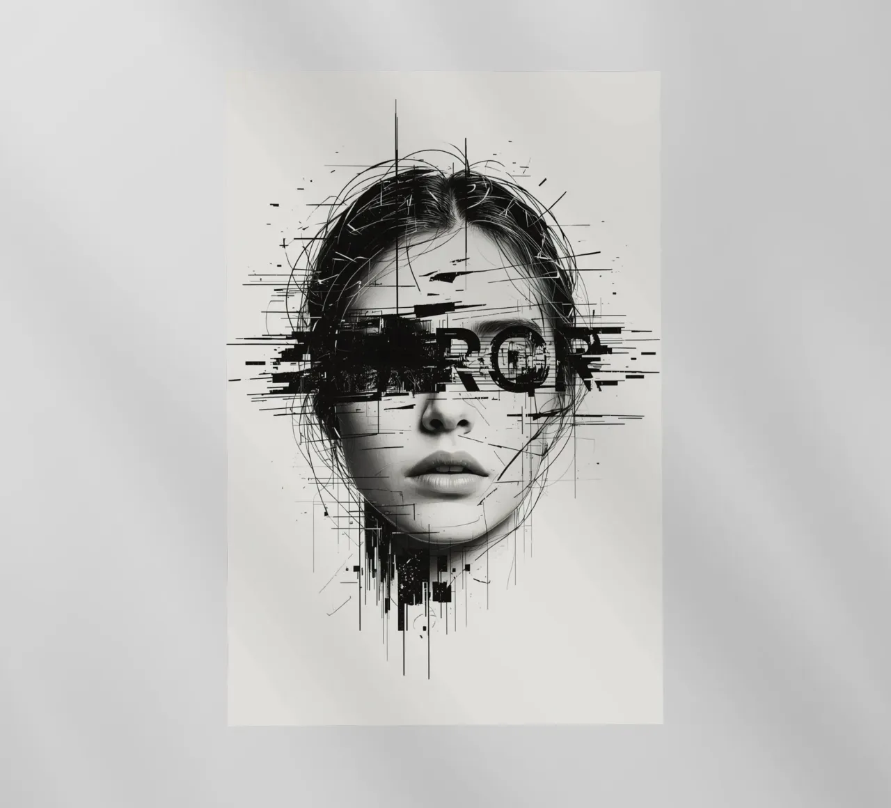 Volto di donna con linee astratte e sovrapposizione di errori pellicola backlit da DesignDoodle