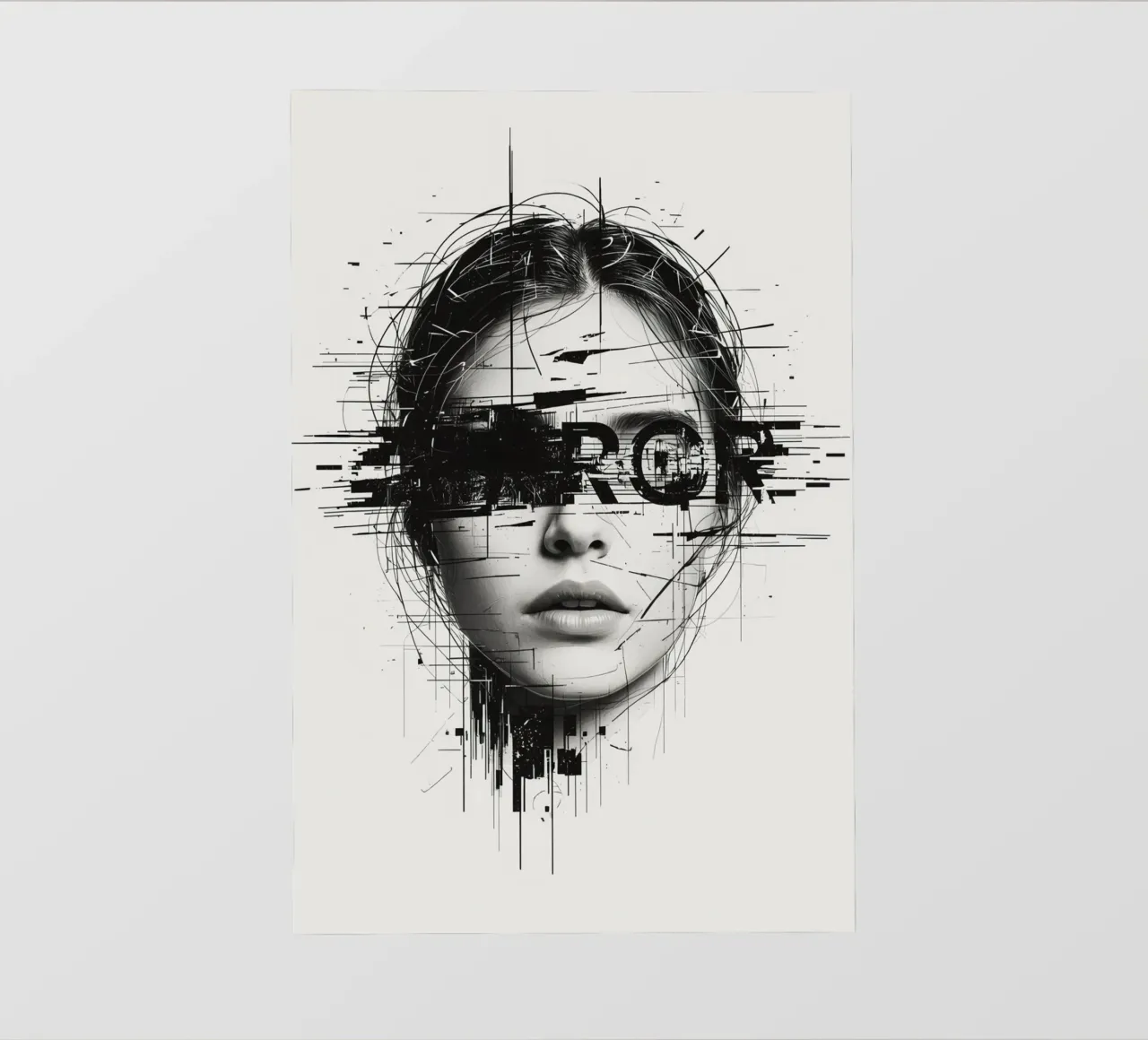 Volto di donna con linee astratte e sovrapposizione di errori pellicola backlit da DesignDoodle