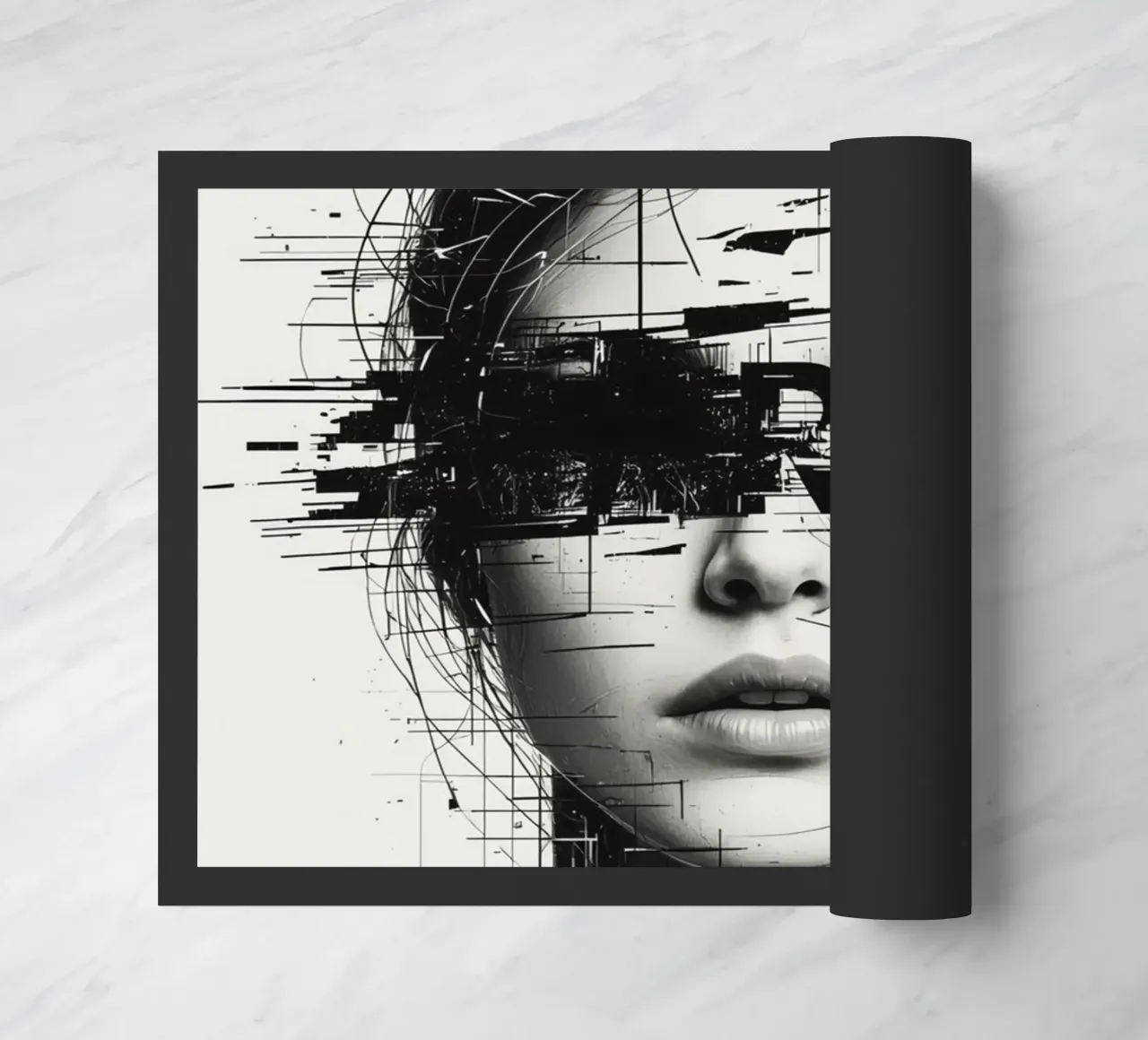Volto di donna con linee astratte e sovrapposizione di errori zerbino da DesignDoodle